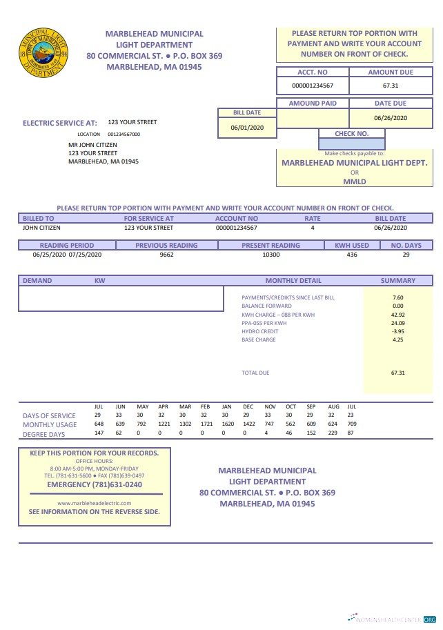 Editierbare Herunterladen USA Marblehead Kommunal Light Abteilung Nebenkostenabrechnung Vorlage in Word und PDF Format PDF Vorlage