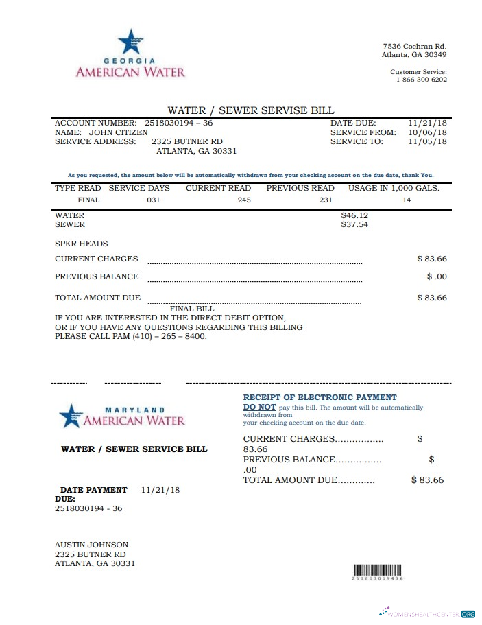 Premium Herunterladen USA Maryland Georgien Wasser Nebenkostenabrechnung Vorlage in Word und PDF Format (.doc und .PDF) PDF Vorlage