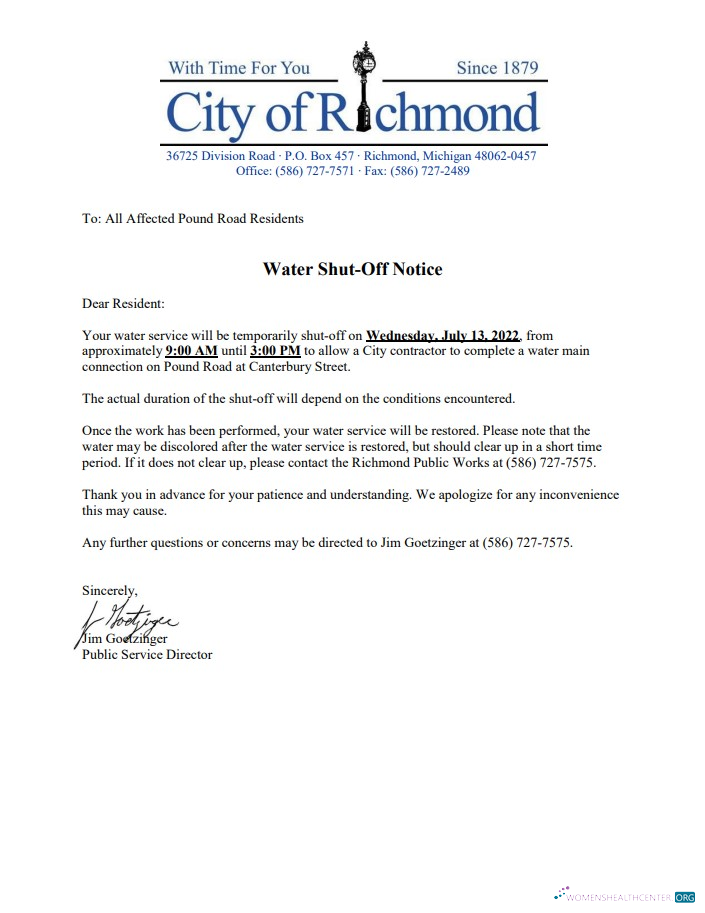 Professionelle Herunterladen USA Michigan Stadt von Richmond Wasser Nebenkostenabrechnung Shutoff Notice, Word und PDF Vorlage PDF Vorlage