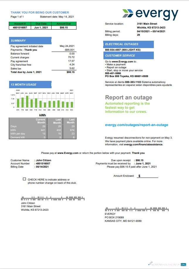 Professionelle Herunterladen USA Missouri Evergy Strom Nebenkostenabrechnung Vorlage in .doc und .PDF Format PDF Vorlage