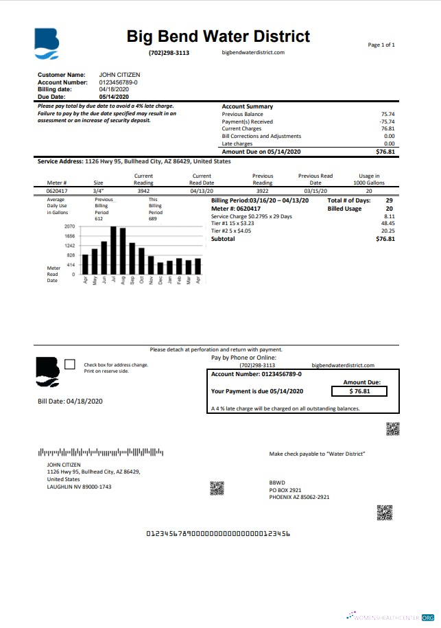 Premium Herunterladen USA Nevada Big Bend Wasser Bezirk Nebenkostenabrechnung Vorlage in Word und PDF Format PDF Vorlage