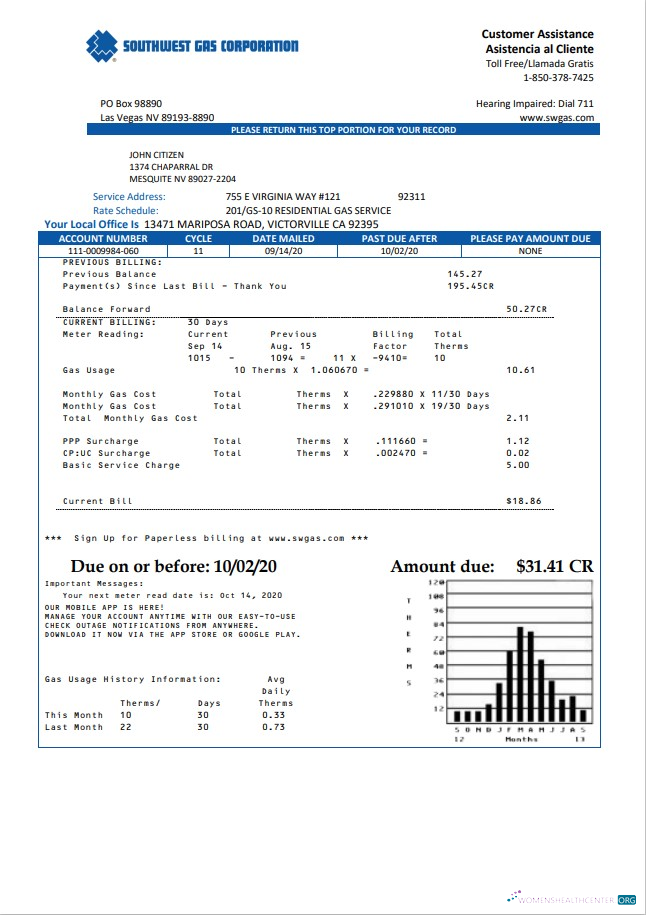 Professionelle Herunterladen USA Nevada Southwest Gas Konzern Nebenkostenabrechnung Vorlage in Word und PDF Format PDF Vorlage