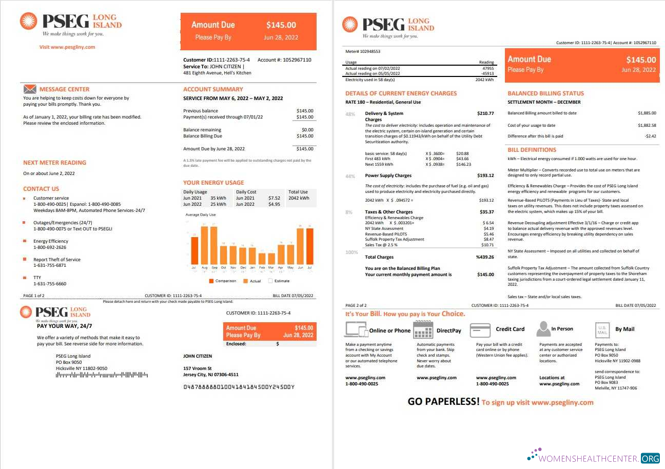 Premium Herunterladen USA Neu Jersey PSEG Strom Nebenkostenabrechnung Vorlage in Word und PDF Format, 2 Seiten PDF Vorlage