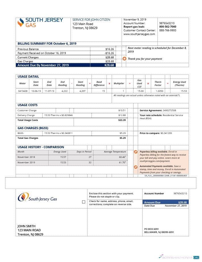 Realistische Herunterladen USA Neu Jersey Gas Nebenkostenabrechnung Vorlage in Word und PDF Format (.doc und .PDF) PDF Vorlage