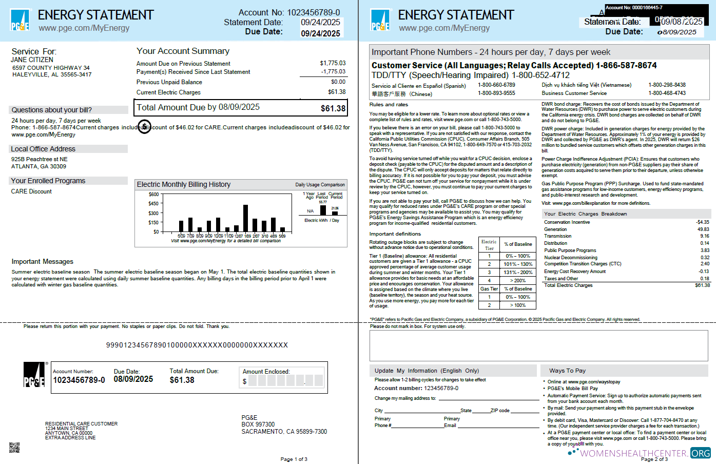 Realistische Herunterladen USA PG&E Nebenkostenabrechnung Vorlage in Word und PDF Formats, 3 Seiten, 1 2 Seiten PDF Vorlage