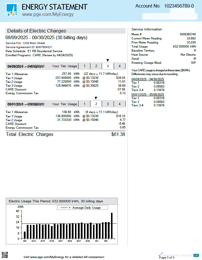 Professionelle Herunterladen USA PG&E Nebenkostenabrechnung Vorlage in Word und PDF Formats, 3 Seiten, 3rd Seite PDF Vorlage