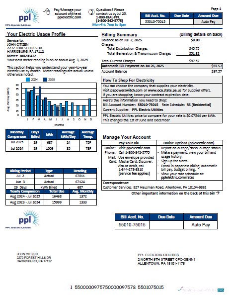 Hochwertige Herunterladen USA PPL Electric Nebenkostenabrechnung Vorlage in Word und PDF Formats, Version 3 PDF Vorlage