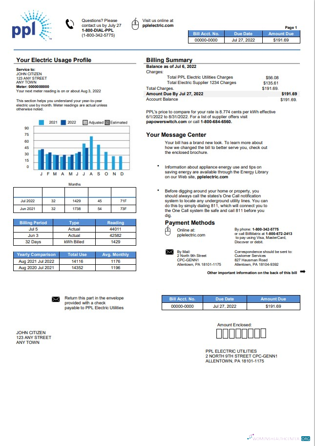 Professionelle Herunterladen USA Pennsylvania PPL Electric Nebenkostenabrechnung Vorlage in Word und PDF Format PDF Vorlage