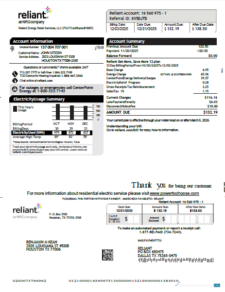 Premium Herunterladen USA Reliant Energy Nebenkostenabrechnung Vorlage in Word und PDF Formats, Version 2 PDF Vorlage
