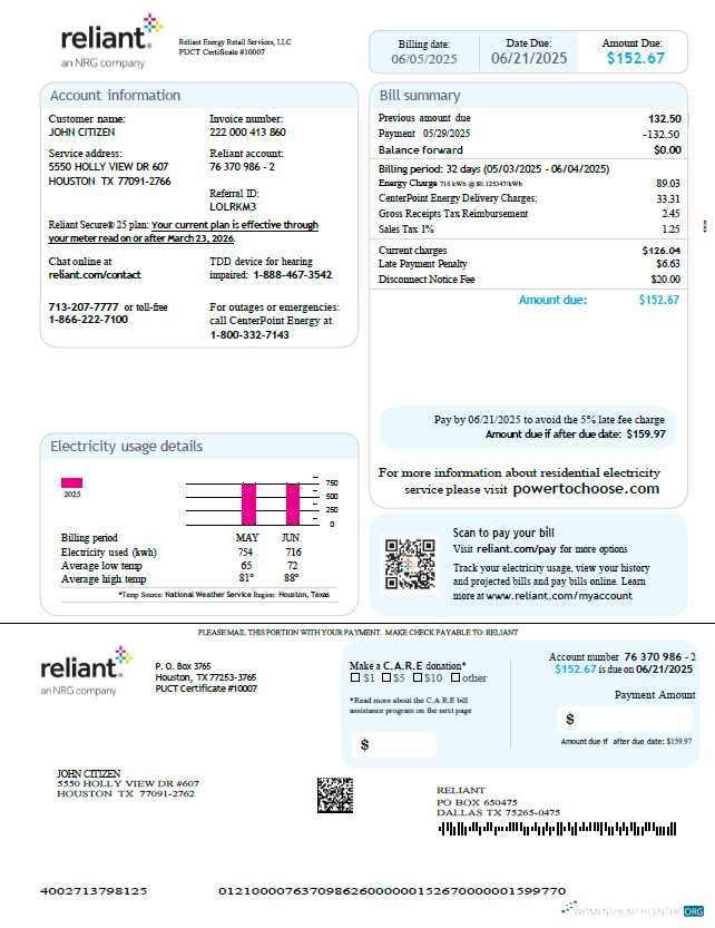 Realistische Herunterladen USA Reliant Energy Nebenkostenabrechnung Vorlage in Word und PDF Formats, Version 3 PDF Vorlage