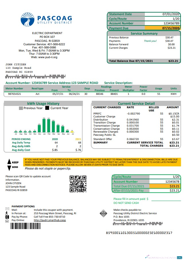 Hochwertige Herunterladen USA Rhode Insel Pascoag Utility Bezirk Nebenkostenabrechnung Vorlage in Word und PDF Format PDF Vorlage
