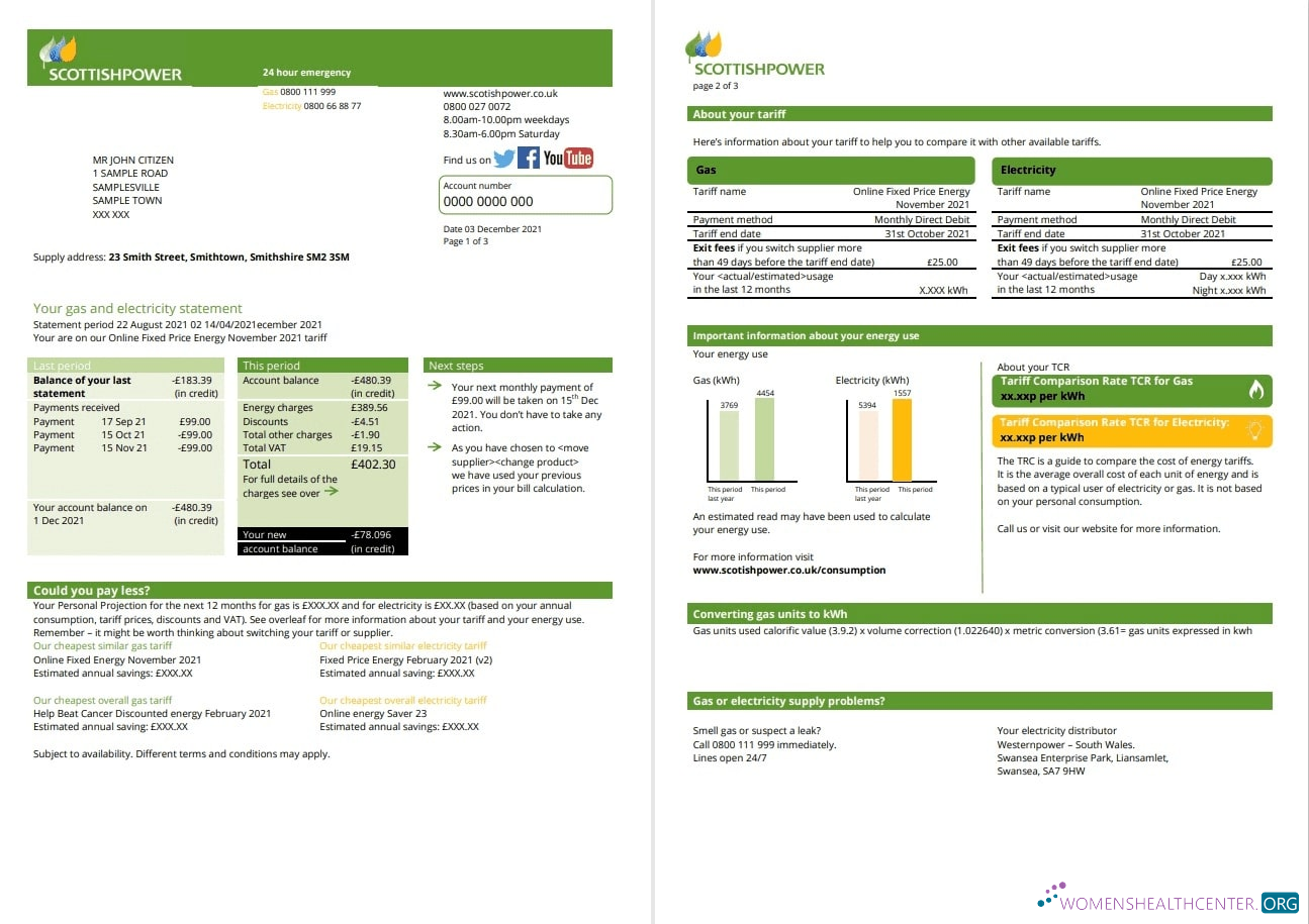 Premium Herunterladen USA ScottishPower Nebenkostenabrechnung Vorlage in Word und PDF Format (3 Seiten) 1 2 PDF Vorlage