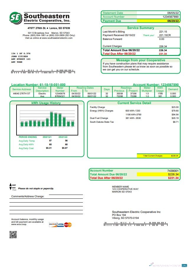 Editierbare Herunterladen USA Süd Dakota Southeastern Electric Nebenkostenabrechnung Vorlage in Word und PDF Format PDF Vorlage
