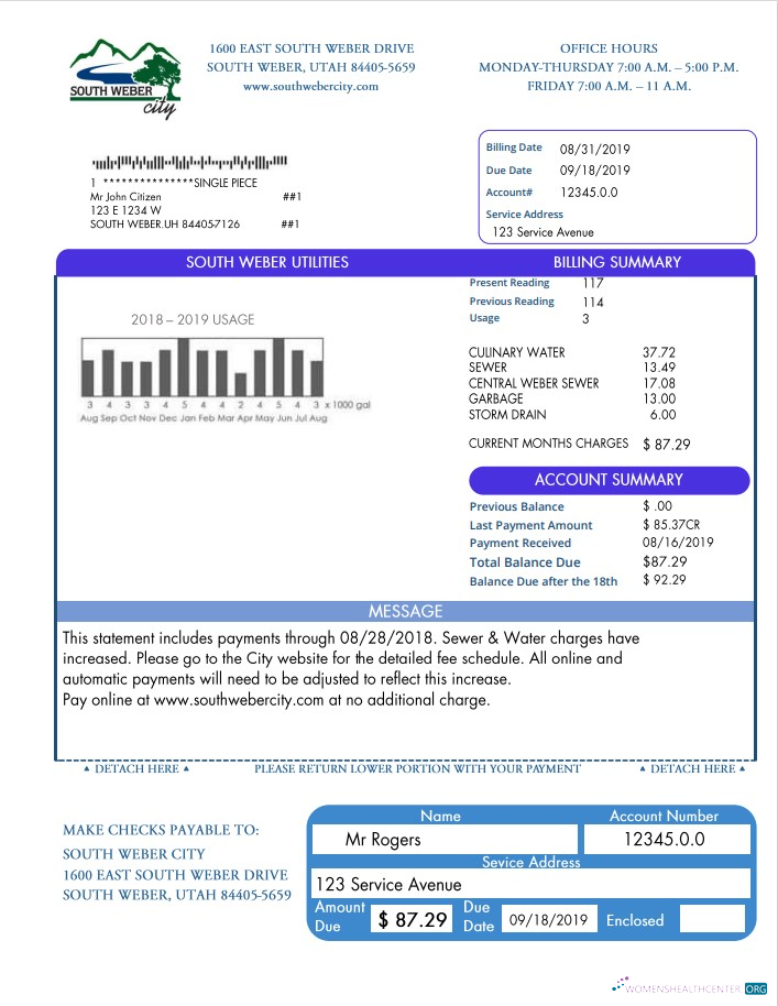 Premium Herunterladen USA Süd Weber Stadt Utah Wasser Nebenkostenabrechnung Vorlage in Word und PDF Format PDF Vorlage