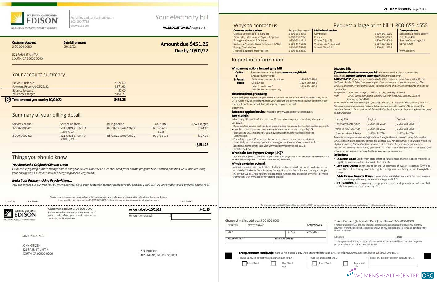 Realistische Herunterladen USA Southern California EDISON Nebenkostenabrechnung, Word und PDF Vorlage, 8 Seiten 1 2 PDF Vorlage