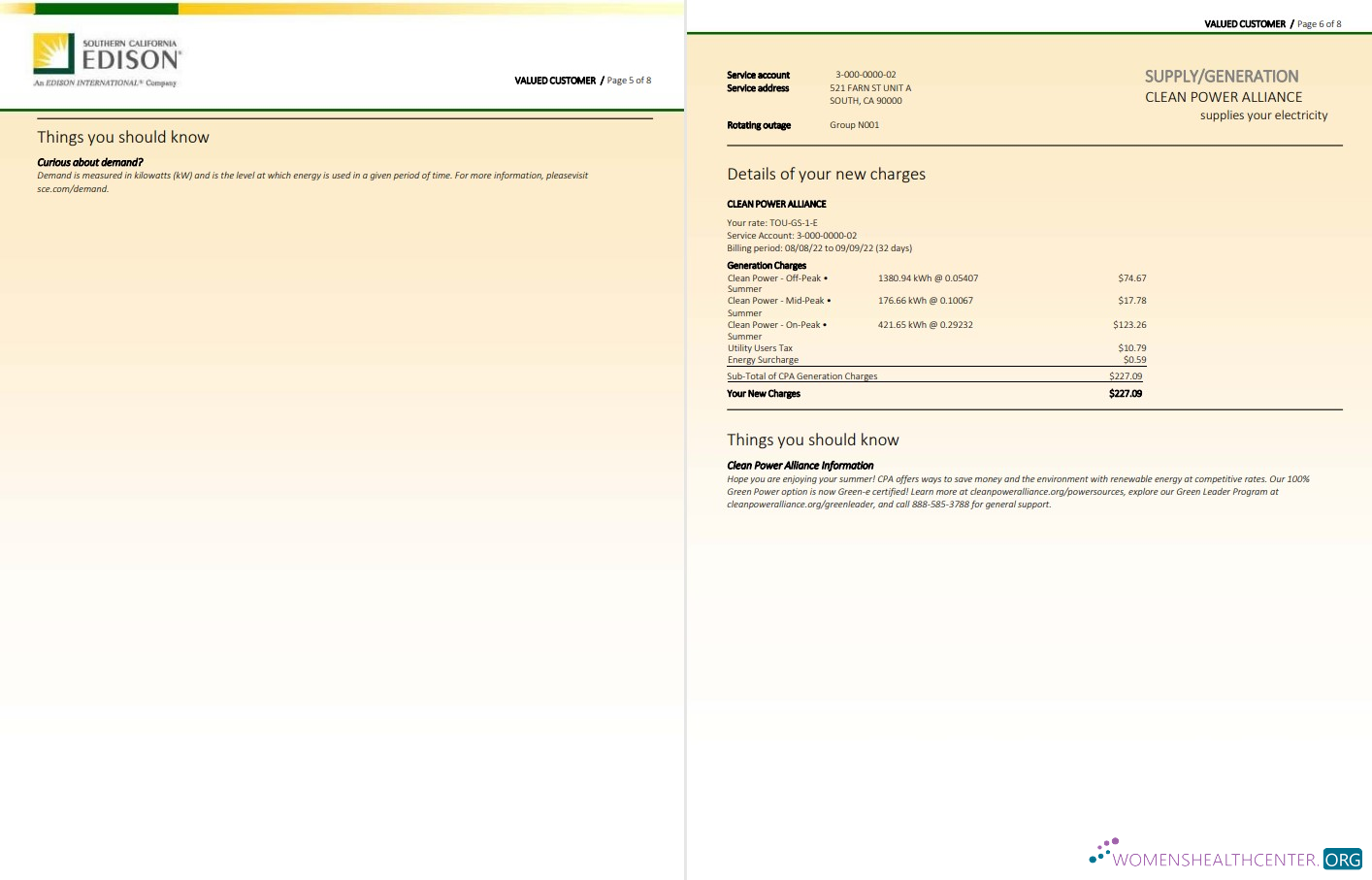 Hochwertige Herunterladen USA Southern California EDISON Nebenkostenabrechnung, Word und PDF Vorlage, 8 Seiten 5 6 PDF Vorlage