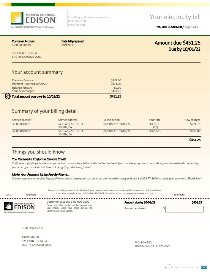 Hochwertige Herunterladen USA Southern California Edison Nebenkostenabrechnung Vorlage in Word und PDF Format PDF Vorlage