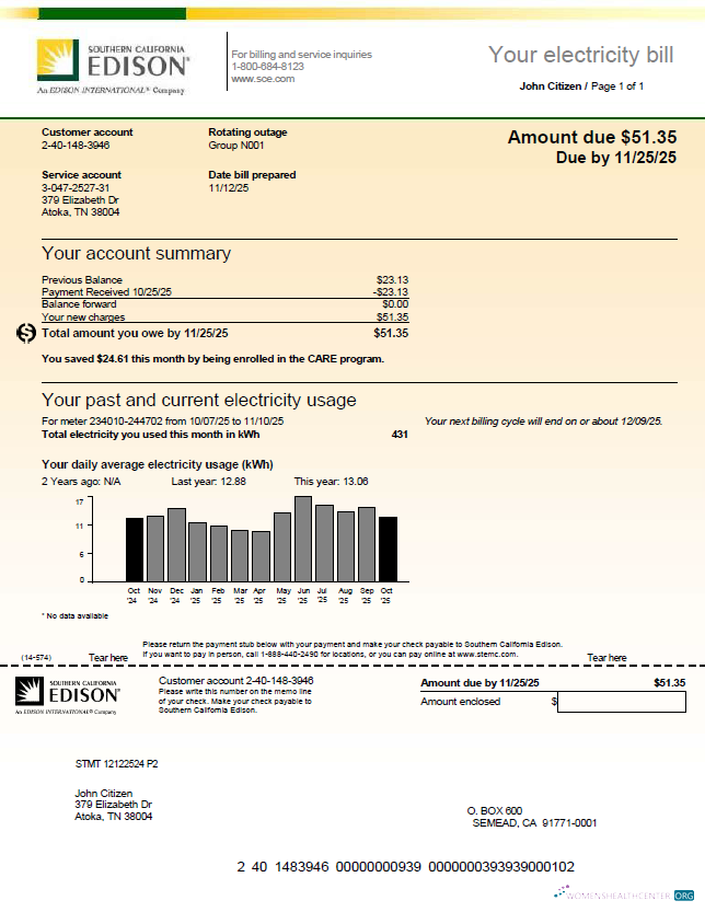 Realistische Herunterladen USA Southern California Edison Nebenkostenabrechnung Vorlage in Word und PDF Formats, Version 3 PDF Vorlage
