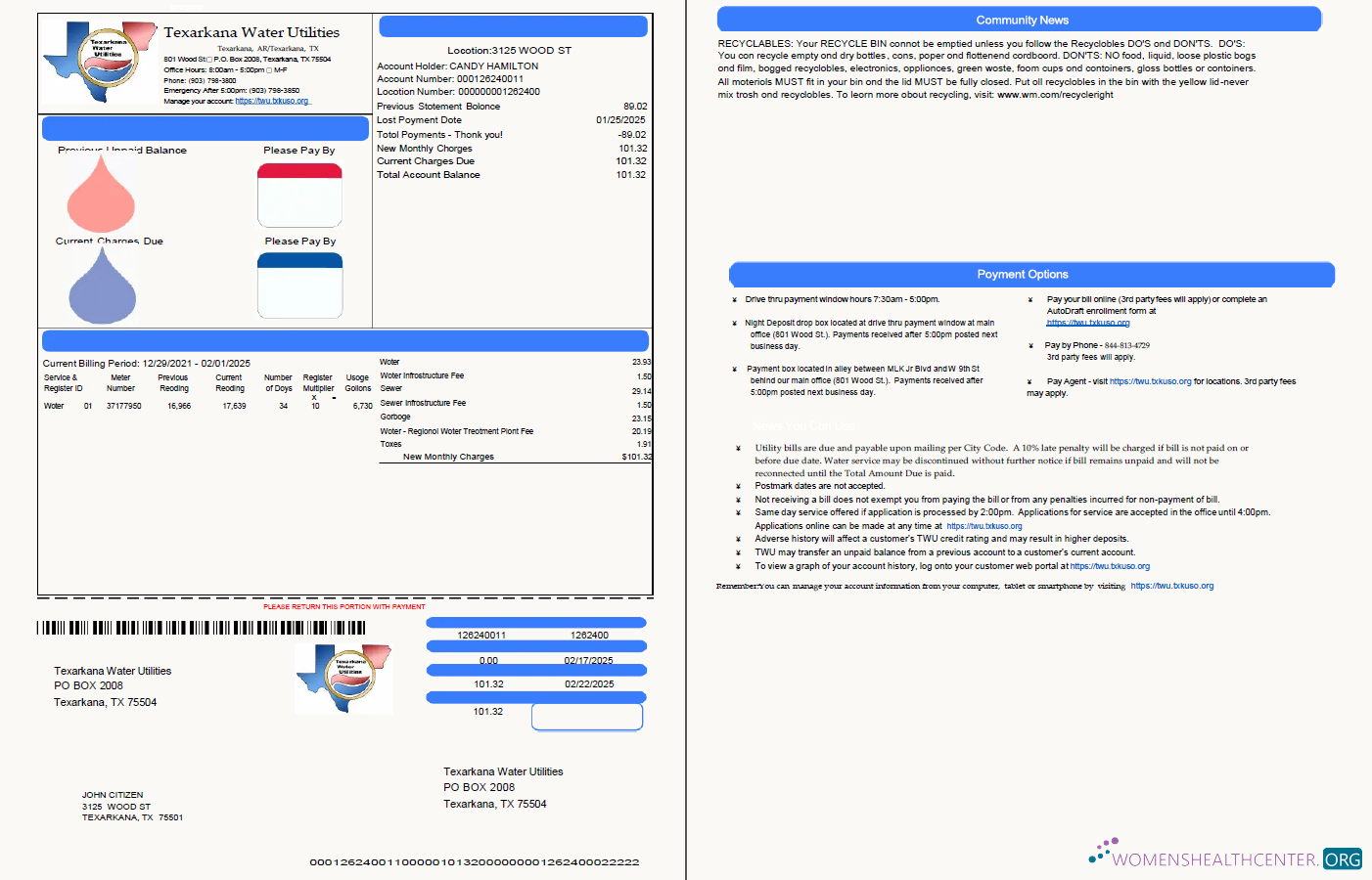 Editierbare Herunterladen USA Texarkana Wasser Utilities Nebenkostenabrechnung Vorlage in Word und PDF Formats, 2 Seiten PDF Vorlage