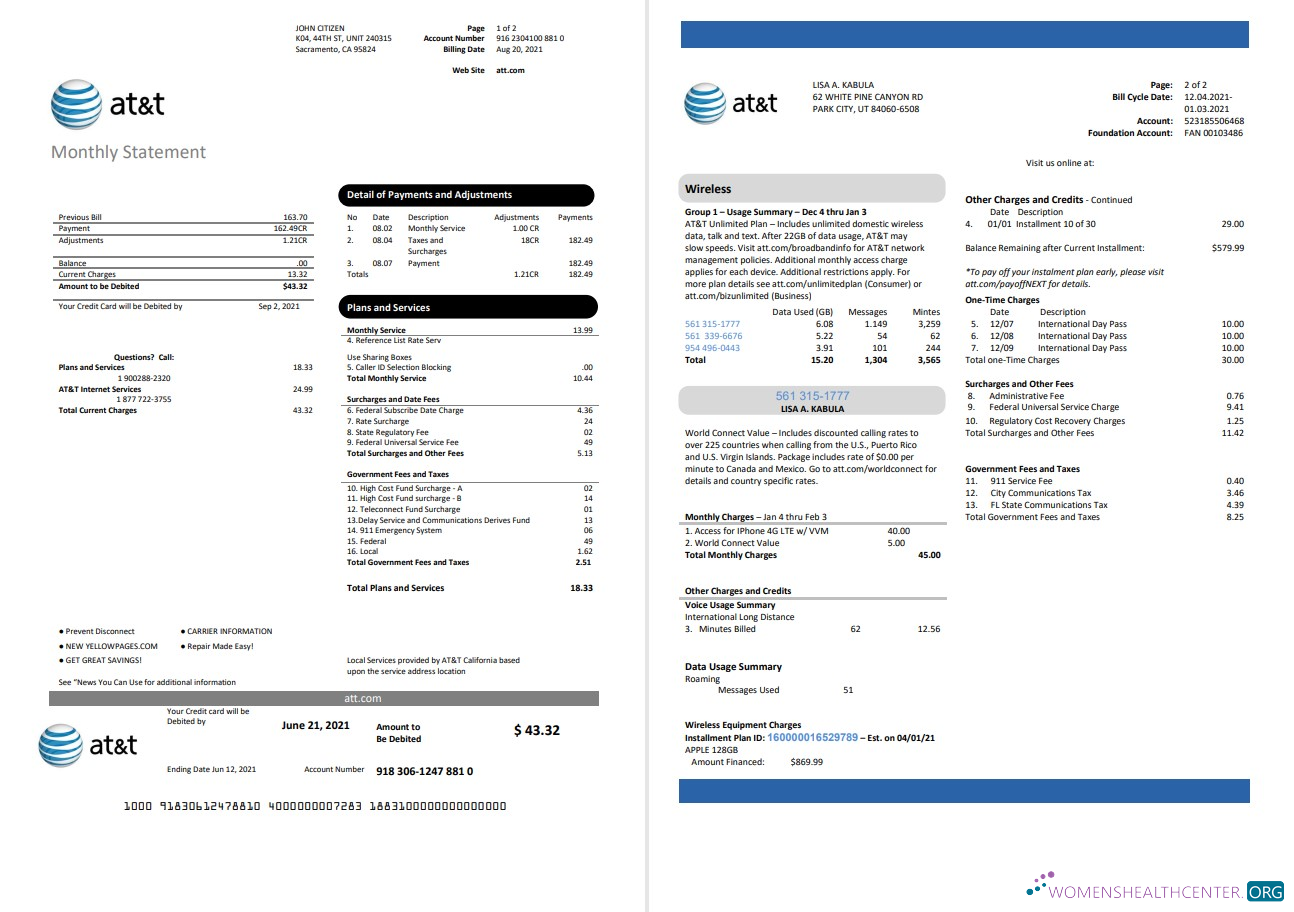 Hochwertige Herunterladen USA Texas AT&T Telecommunications Nebenkostenabrechnung Vorlage in Word und PDF Format (2 Seiten) PDF Vorlage