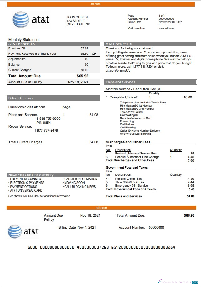 Professionelle Herunterladen USA Texas AT&T Telecommunications Nebenkostenabrechnung Vorlage in Word und PDF Format PDF Vorlage