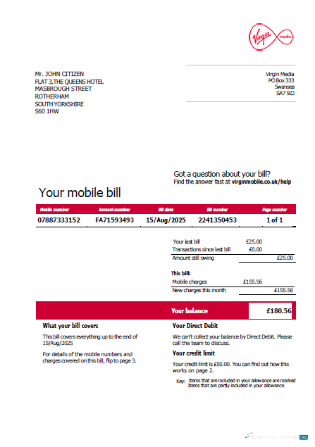 Professionelle Herunterladen USA Virgin Media Nebenkostenabrechnung Vorlage in Word und PDF Formats, Version 2 PDF Vorlage