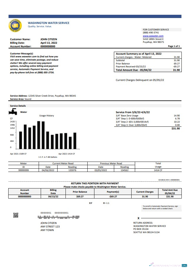 Premium Herunterladen USA Washington Wasser Service Nebenkostenabrechnung Vorlage in Word und PDF Format PDF Vorlage