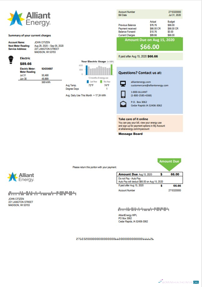 Professionelle Herunterladen USA Wisconsin Alliant Energy Strom Nebenkostenabrechnung Vorlage in Word und PDF Format PDF Vorlage