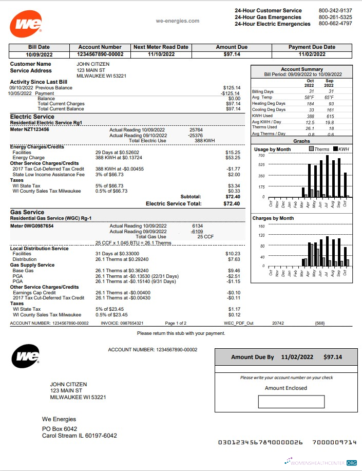 Realistische Herunterladen USA Wisconsin We Energies Strom Nebenkostenabrechnung Vorlage in Word und PDF Format PDF Vorlage