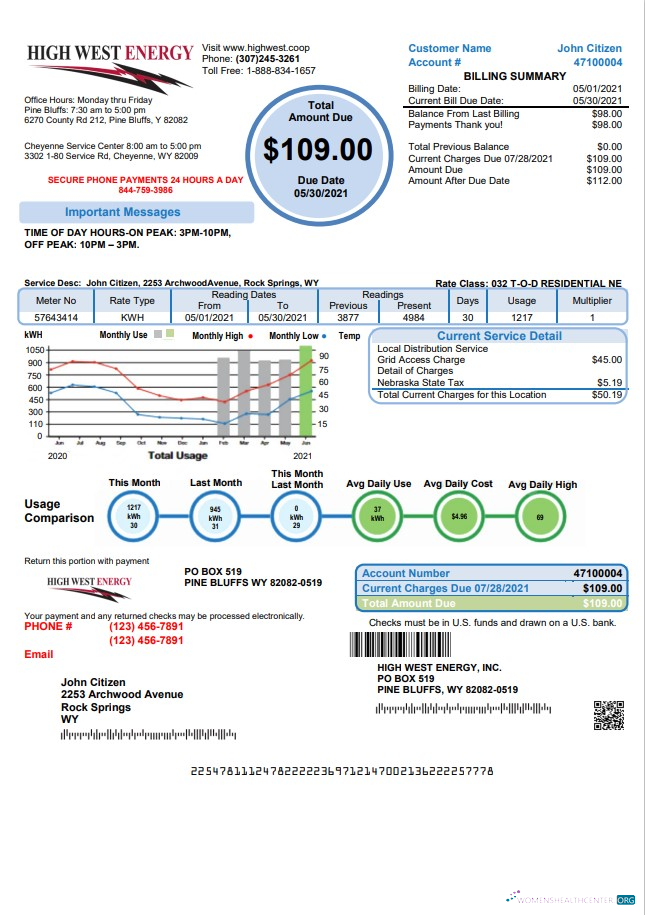 Premium Herunterladen USA Wyoming High West Energy Nebenkostenabrechnung in Word und PDF Format, Version 2 PDF Vorlage