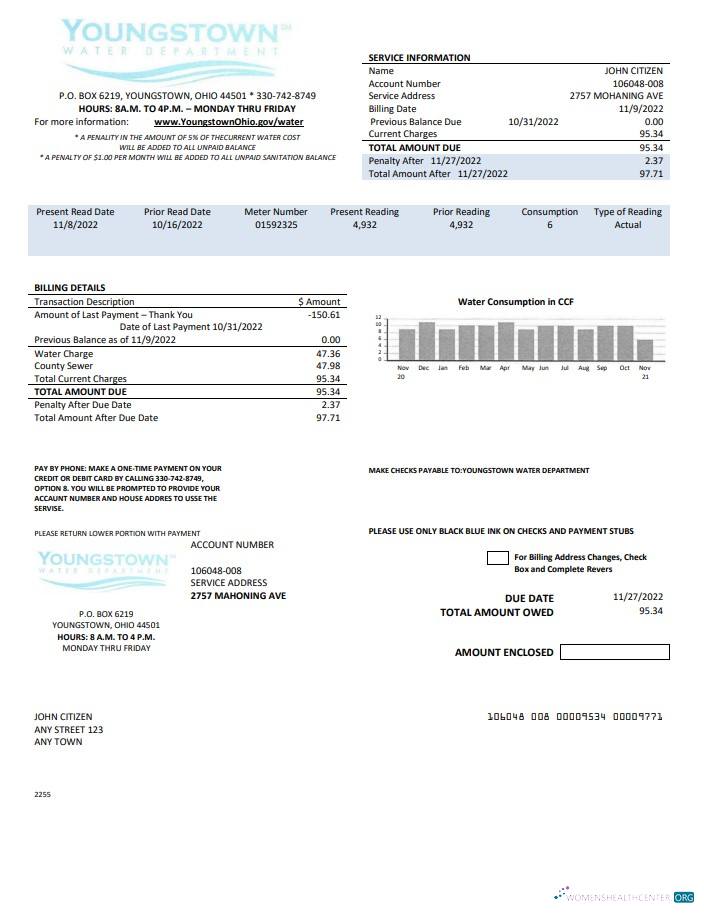 Professionelle Herunterladen USA Youngstown Wasser Abteilung Nebenkostenabrechnung Vorlage in Word und PDF Format PDF Vorlage