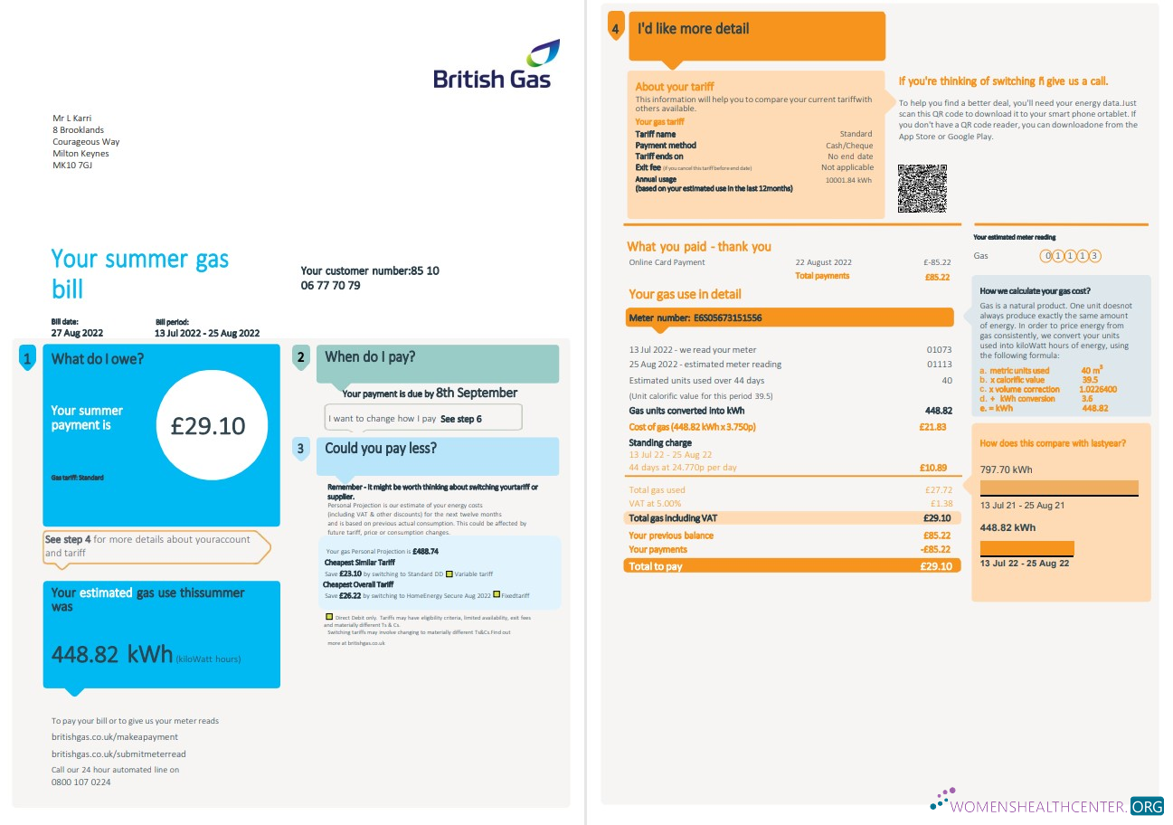 Premium Herunterladen Vereinigtes Königreich British Gas Nebenkostenabrechnung, Word und PDF Vorlage, 4 Seiten 1 2 PDF Vorlage