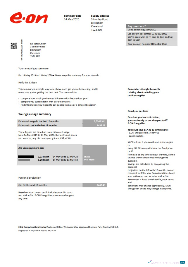 Realistische Herunterladen Vereinigtes Königreich E.ON Nebenkostenabrechnung Vorlage in Word und PDF Format, Version 2 PDF Vorlage