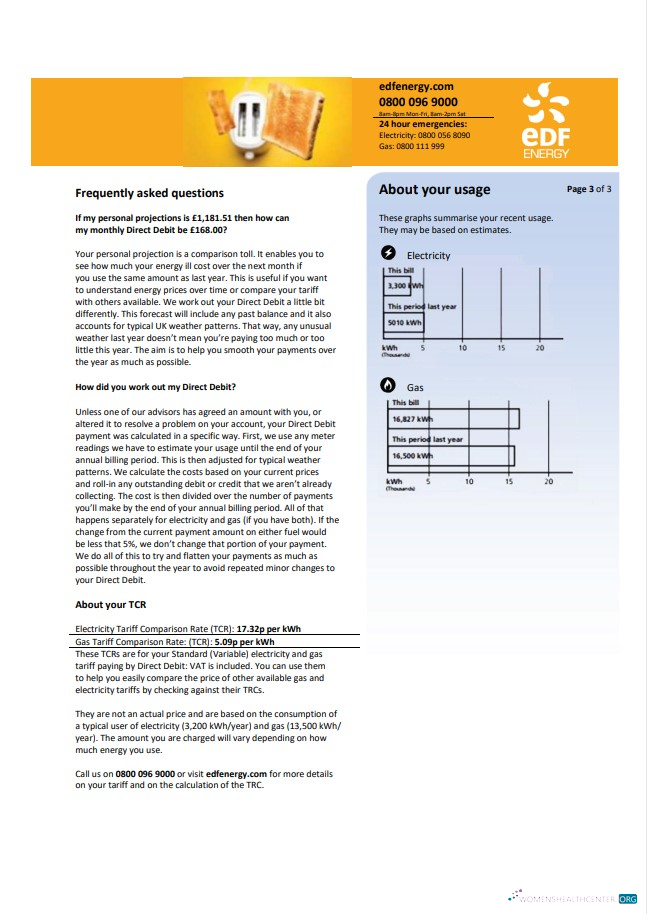 Hochwertige Herunterladen Vereinigtes Königreich EDF Nebenkostenabrechnung Vorlage in Word und PDF Format (3 Seiten) 3 PDF Vorlage