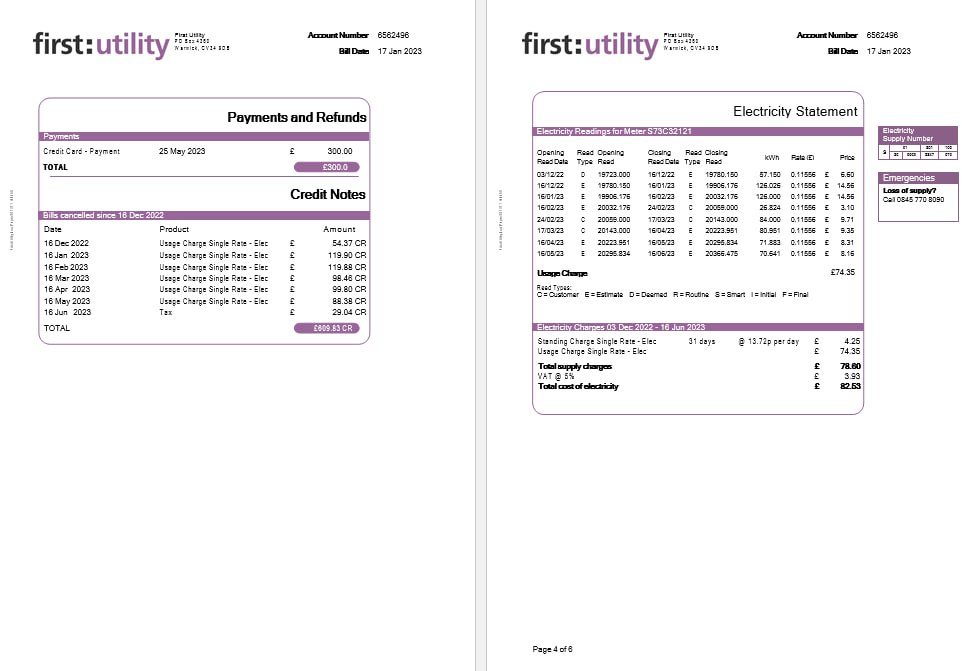 Premium Herunterladen Vereinigtes Königreich Erste Gas und Strom Nebenkostenabrechnung in Word und PDF Formats, 6 Seiten. PDF Vorlage