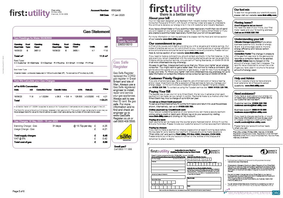 Premium Herunterladen Vereinigtes Königreich Erste Gas und Strom Nebenkostenabrechnung in Word und PDF Formats, 6 Seiten.. PDF Vorlage