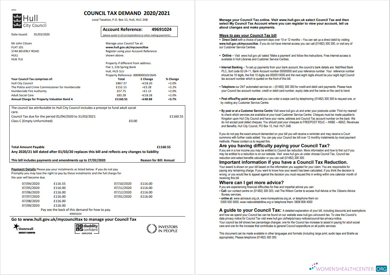 Realistische Herunterladen Vereinigtes Königreich Hull Stadt Council Nebenkostenabrechnung Vorlage in Word und PDF Format, 2 Seiten PDF Vorlage