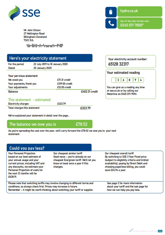 Editierbare Herunterladen Vereinigtes Königreich SSE Energy Nebenkostenabrechnung Vorlage in Word und PDF Format, Version 3 PDF Vorlage