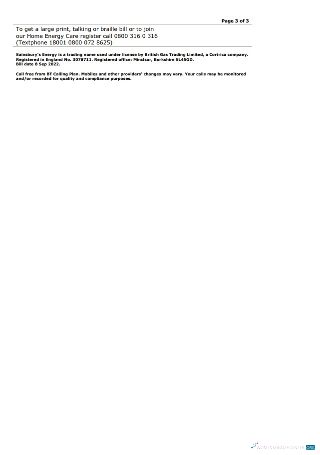 Professionelle Herunterladen Vereinigtes Königreich Sainsbury’s Energy (British Gas) Bill, Word und PDF Vorlage, 3 Seiten 3 PDF Vorlage