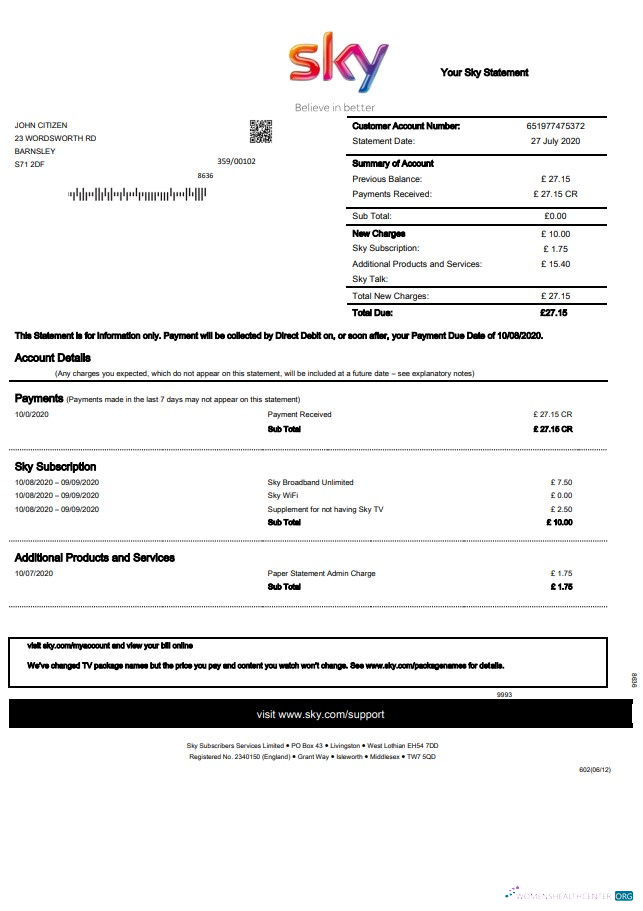 Realistische Herunterladen Vereinigtes Königreich Sky Nebenkostenabrechnung Kontoauszug Vorlage in Word und PDF Format PDF Vorlage