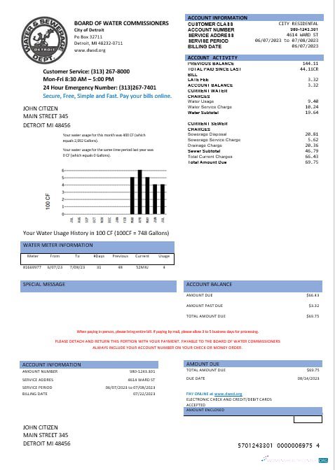 Professionelle Herunterladen USA Vorstand von Wasser Commissioners Wasser Nebenkostenabrechnung in Word und PDF Formats PDF Vorlage