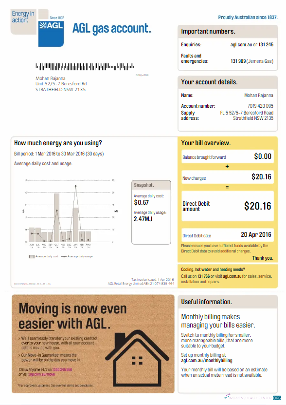 Realistische Herunterladen Herunterladen Australien AGL Utiltiy Bill Word und PDF Vorlage, Version 3 PDF Vorlage PDF Vorlage