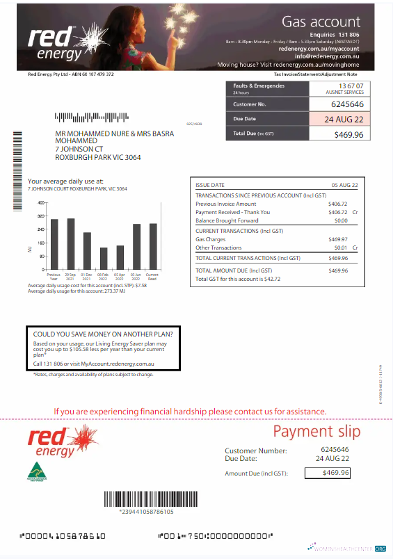 Realistische Herunterladen Herunterladen Australien RED ENERGY Nebenkostenabrechnung Word und PDF Vorlage PDF Vorlage PDF Vorlage