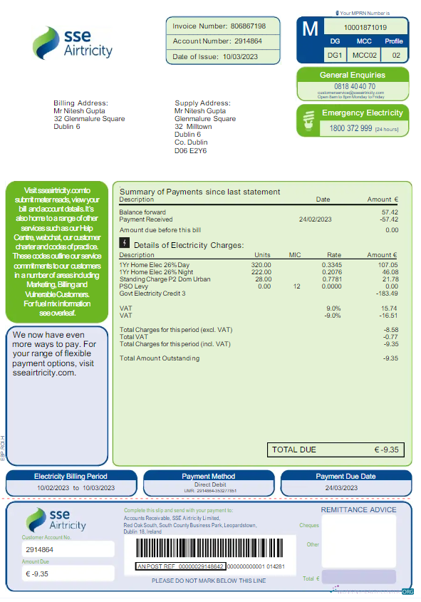 Realistische Herunterladen Herunterladen Australien SSE AIRTRICITY Nebenkostenabrechnung Word und PDF Vorlage PDF Vorlage PDF Vorlage