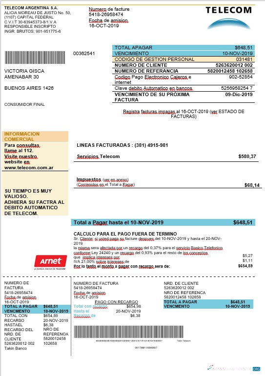Herunterladen Herunterladen Argentinien Telecom Bill modell