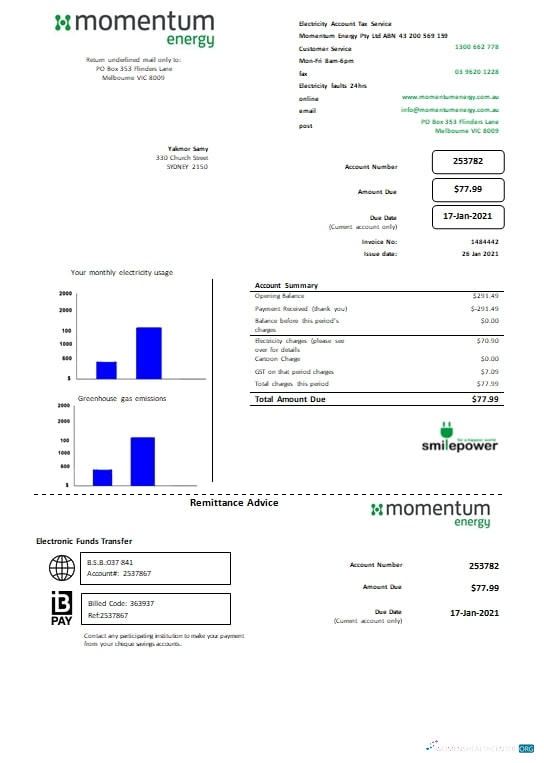 Herunterladen Herunterladen Australien Momentum Energy Nebenkostenabrechnung modell