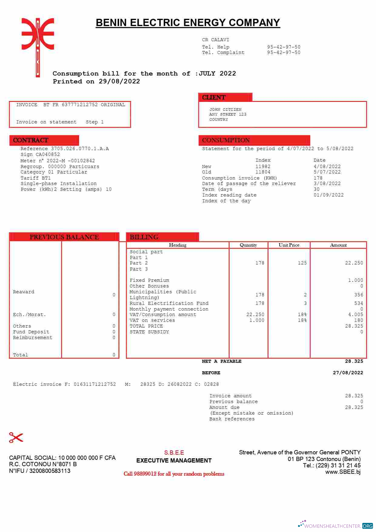 Realistische Herunterladen Herunterladen Benin Electric Unternehmen Word und PDF Nebenkostenabrechnung Vorlage PDF Vorlage PDF Vorlage