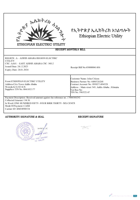 Editierbare Herunterladen Herunterladen Ethiopian Electric Nebenkostenabrechnung in Wordand PDF Formats PDF Vorlage PDF Vorlage