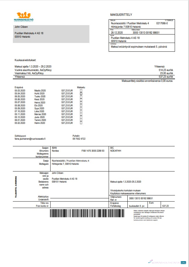 Hochwertige Herunterladen Herunterladen Finnland Nuorisosäätiö Youth Foundation Bill Vorlage in Word Format