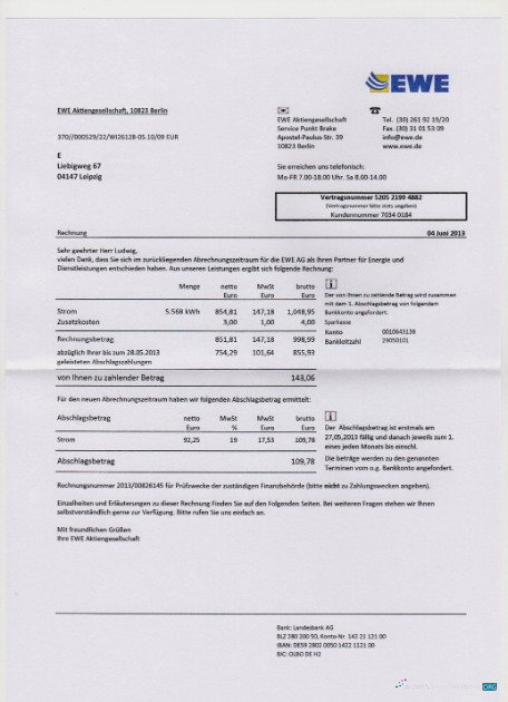 Editierbare Herunterladen Herunterladen Deutschland EWE Nebenkostenabrechnung in PSD Format Photoshop Vorlage Photoshop Vorlage
